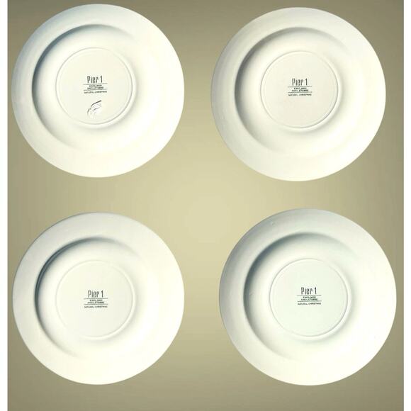 4 Vintage Pier 1 Salad Dessert Plates Natural Christmas England Retired Rustic - Picture 2 of 6